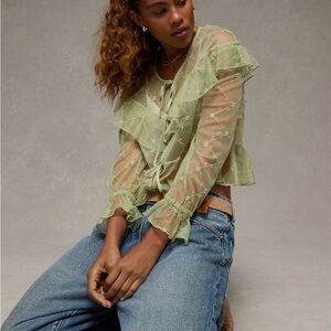 American Eagle Outfitters Light Green Sheer Blouse